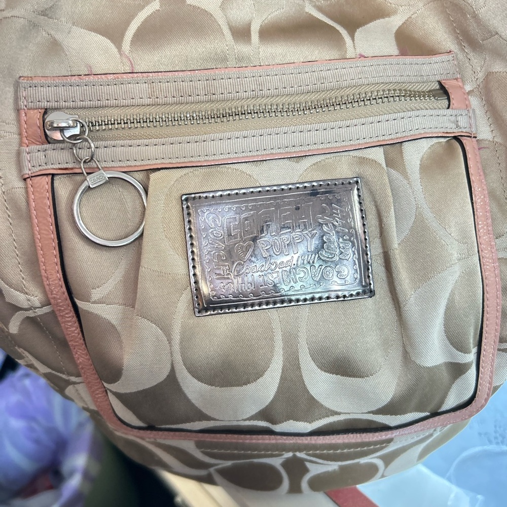 Coach Khaki and Pink Poppy Shoulder Bag